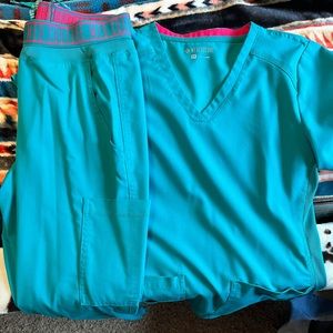 Med Couture Teal Scrub Set with Pink Accents